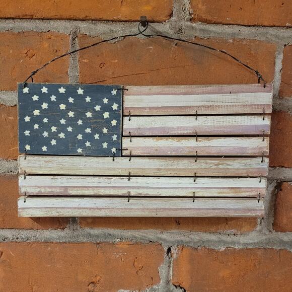 Rustic Wooden American Flag Wall Hanging Patriotic Decor 10x8 USA Faded - Picture 1 of 4